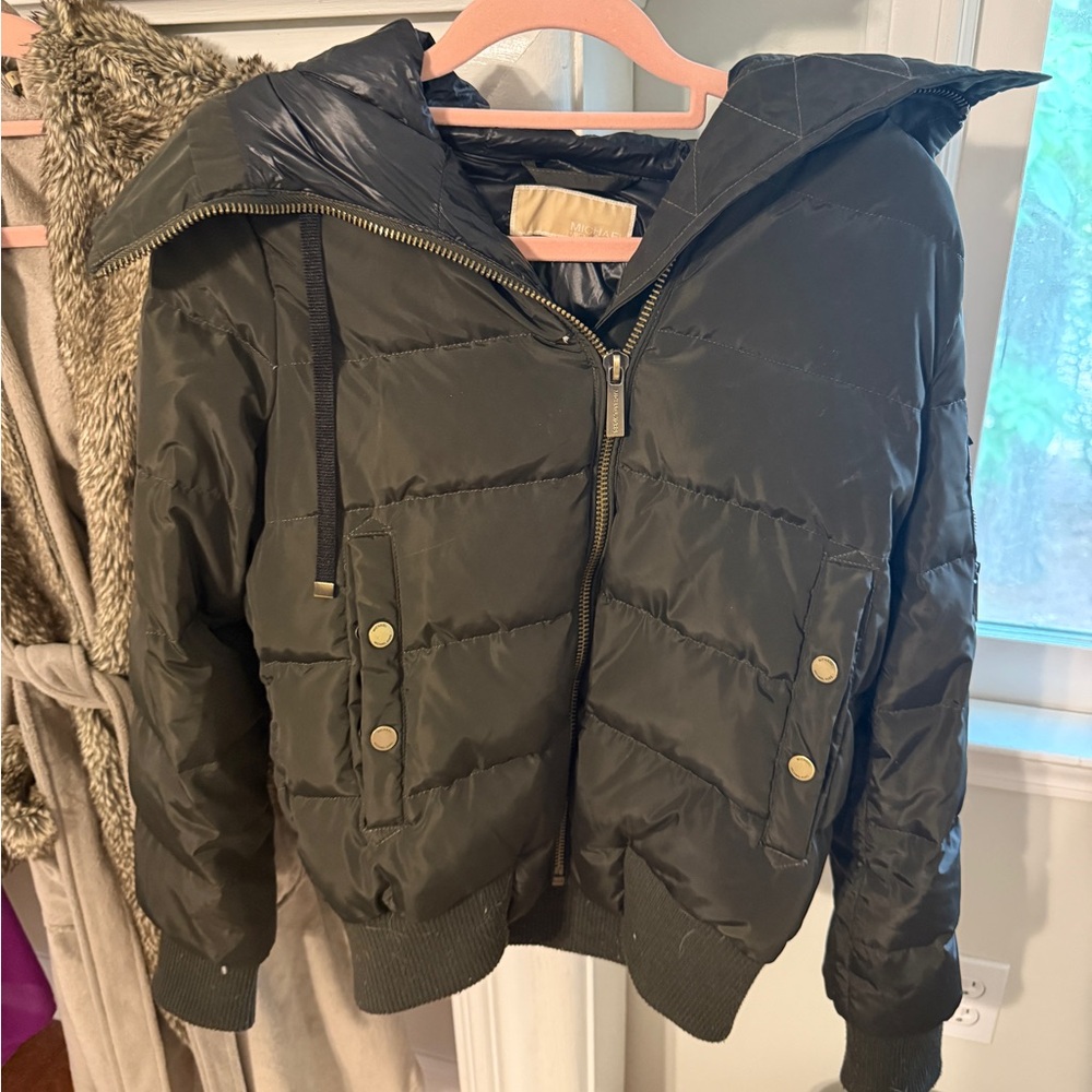 Michael Kors Dark Green Puffer Jacket with hood